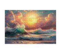 Jigsaw Puzzles for Adults 1000 Sunset Jigsaws 1000 Pieces for Adults Wooden Beach Puzzle Games, Classic Educational Challenging Game for The Whole Families Decompression, Rome Decor Gifts 75x50cm L-30