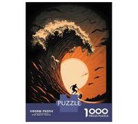 Jigsaw Puzzles for Adults 1000 Surfer Sunset Drawing Jigsaw for Adults Relaxing Games Presents for Women Challenging To Complete 52x38cm/1000pcs