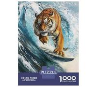 Jigsaw Puzzles for Adults 1000 Surfing Tiger Surfer Wave Adult Jigsaw Puzzle Toy Wall Decor Difficult Challenge Educational Challenge 52x38cm/1000pcs