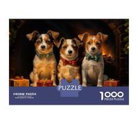 Jigsaw Puzzles for Adults 1000 Three Jack Russell Terriers Christmas Adult Jigsaw Puzzle Toy Wall Decor Difficult Challenge Educational Challenge 38x26cm/1000pcs