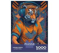 Jigsaw Puzzles for Adults 1000 Tiger DJ Headphones Music Poster Jigsaw for Adults Relaxing Games Presents for Women Challenging To Complete 38x26cm/1000pcs