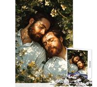 Jigsaw Puzzles for Adults 1000 Two Gay Men Lying in Flowers Family Game Precision Cutting Anti-Stress Toys with Fully Interlocking Randomly Shaped Pieces (52X38cm)