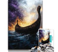Jigsaw Puzzles for Adults 1000 Viking Drakkar Boat Adult Jigsaw,Fun Games Every Piece Is Unique - Challenging Family Fun Game 26x38cm