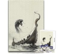 Jigsaw Puzzles for Adults 1000 Viking Ship Vs. Sea Serpent Ideal for Quiet Relaxing Moments Clean Uniform Cut Leisure Toy Size 38x52cm