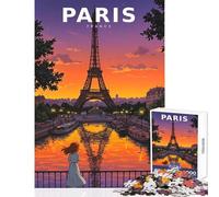 Jigsaw Puzzles for Adults 1000 Vintage Anime Paris Skyline with Eiffel Tower Toy Wall Decor Secret Santa Gifts Relaxing Games Artists' Collection, Fine Arts Size 50x75cm