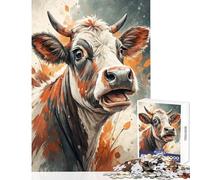 Jigsaw Puzzles for Adults 1000 Watercolor Cow Portrait with Open Mouth Educational Toy Art Work Gift Educational Game Artists' Collection, Fine Arts Size 50x75cm