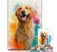 Jigsaw Puzzles for Adults 1000 Watercolor Golden Retriever Puzzles for Adults,Stress Reliever Difficult Challenge Suitable for Desktop Decoration (size 38x26cm)