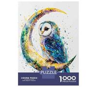 Jigsaw Puzzles for Adults 1000 Watercolor Owl Crescent Moon Art Print Adult Jigsaw Brain Teaser Game Analysis And Logic Challenging To Complete 38x26cm/1000pcs