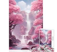 Jigsaw Puzzles for Adults 1000 Waterfall Sakura Trees Jigsaw Puzzles for Teenagers Birthday Present Parent-child Interaction Toy Intellectual Game (38x26cm)