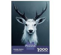Jigsaw Puzzles for Adults 1000 White Deer Portrait with Dark Antlers Puzzle for Adults Relaxing Games But Fun And Humorous Challenging To Complete 52x38cm/1000pcs