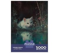 Jigsaw Puzzles for Adults 1000 White Kitten by The Pond Jigsaw for Adults Relaxing Games Pattern Assembly Gifts for Friends And Family 38x26cm/1000pcs