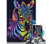 Jigsaw Puzzles for Adults 1000 Zebra with Headphones Adult Jigsaw,Fun Games Every Piece Is Unique - Challenging Family Fun Game 26x38cm