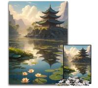 Jigsaw Puzzles for Adults 1000Anime LoFi Landscape of Serene Pagoda by The Lake Challenging Puzzles Family Interactive Game Craft Gift with Colorful Artwork 1000 PCS(38x26cm)