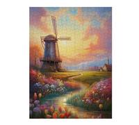 Jigsaw Puzzles for Adults 1000pcs(52x38cm) Dutch Windmill Garden Scene Jigsaw for Adults Brain Teaser Game Enhance Memory Help The Brain Exercise 1000pcs(52x38cm)