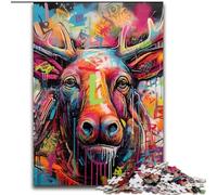 Jigsaw Puzzles for Adults 1000Piece Moose Graffiti 1000Piece Jigsaw Puzzle DIY Home Decor Brain Teaser Game for Teenagers (Size 50x75 cm)