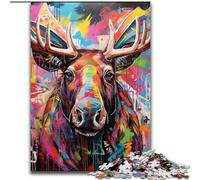 Jigsaw Puzzles for Adults 1000Piece Moose Graffiti 1000Piece Jigsaw Puzzle DIY Home Decor Brain Teaser Game for Teenagers (Size 26x38 cm)