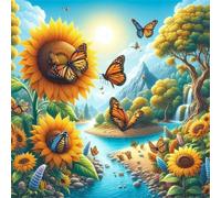 Jigsaw Puzzles for Adults 120 Piece,20x20 cm puzzle for adults Educational Game Challenge Toy 120 Pieces puzzles for Adult Home Decoration Puzzle Sunflower Butterfly Scenery