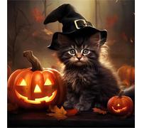 Jigsaw Puzzles for Adults 120 Pieces,Pumpkin Cat Halloween jigsaw Puzzle 8x8 inch Challenging puzzles,DIY Puzzles for Home Decoration,Family Puzzle Perfect for Game