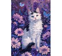 Jigsaw Puzzles for Adults 120 Pieces Purple Flowers Cat, 25x20cm 120 pieces puzzles for adults, Educational Game Challenge Toy, Impossible Puzzle for Family Activity