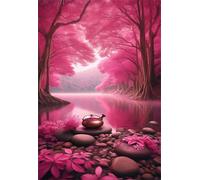 Jigsaw Puzzles for Adults 120 Pink Trees Rivers Puzzle Impossible Hard Difficult Challenging Puzzle for Adults 120 Piece Puzzle Games 9.8 x 7.9 inch