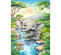 Jigsaw Puzzles for Adults 150, Challenge High Difficulty, Educational Game Decompression Jigsaw Puzzle, Cartoon Elephant River Puzzle 150 Pieces