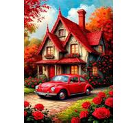 Jigsaw Puzzles for Adults 150 Flower Cottage Car 13.8 x 9.8 inch, Puzzle Educational Games, 150 Pieces for Adults Family Puzzle Game