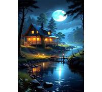 Jigsaw Puzzles for Adults 150 Moon Cottage River 13.8 x 9.8 inch, Puzzle Educational Games, 150 Pieces for Adults Family Puzzle Game