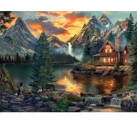 Jigsaw Puzzles for Adults 150, Mountain Lake Cabin Puzzle, Challenging Puzzles, Perfect for Relaxation, Creativity & Gift Giving 150 Piece Puzzle Games for Adults