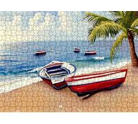 Jigsaw Puzzles for Adults 1500 Boat beach, Challenging Difficult Puzzle Wooden, 1500 Piece Jigsaw Puzzles for Adults Educational Game Decompression, Large Size Wall Art 34.3 x 22.4 inches w0-101