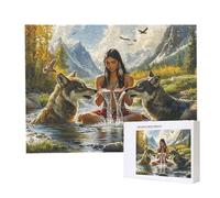 Jigsaw Puzzles for Adults 1500 Piece 87x57cm Challenging Jigsaw Puzzle Educational Game 1500 Pieces Indian Woman Wolf Puzzles for Adult, DIY Craft Puzzle for Home Decoration Gifts x-917