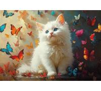 Jigsaw Puzzles for Adults 1500 Piece Cat and butterfly Challenge Impossible Premium Sustainable Jigsaws, Exercise the Memory of Brain Encourage Feelings Between Each Whole for Women Gift 87x57cm P-6