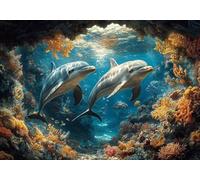 Jigsaw Puzzles for Adults 1500 Piece dolphin Challenge Impossible Premium Sustainable Jigsaws, Exercise the Memory of the Brain Encourage Feelings Between Each Whole for Women/Men Gift 87x57cm Y-4