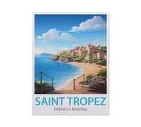 Jigsaw Puzzles for Adults 1500 Piece，Saint Tropez French Riviera Vintage Travel Poster，Difficult Puzzle Perfect Educational Gift for Boys and Girls（57x87CM）-AV71