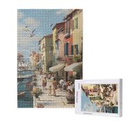 Jigsaw Puzzles for Adults 1500 Piece Seaside Jigsaw Puzzles for Adults with Gift Box 87x57 cm,Wooden Puzzle Small Town Challenging Puzzle Games Home Decoration, for The Whole Family,p1630t