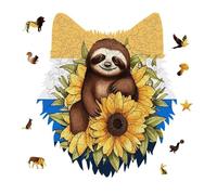 Jigsaw Puzzles for Adults 175 Pieces Cartoon Sloth Sitting on Sunflower Wooden Puzzle, Challenging Decorative Puzzles