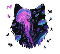 Jigsaw Puzzles for Adults 175 Pieces Fluorescent Jellyfish Wooden Puzzle, Challenging Decorative Puzzles