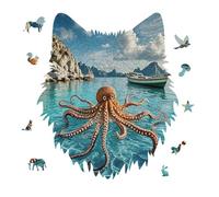Jigsaw Puzzles for Adults 175 Pieces Octopus and Boat Wooden Puzzle, Challenging Decorative Puzzles