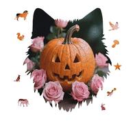 Jigsaw Puzzles for Adults 175 Pieces Pumpkin and Pink Roses Wooden Puzzle, Challenging Decorative Puzzles