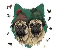 Jigsaw Puzzles for Adults 175 Pieces Two Pugs Wearing Hats Wooden Puzzle, Challenging Decorative Puzzles