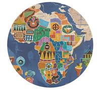 Jigsaw Puzzles for Adults 195 Pieces African Map Ethnic Pattern Round Wooden Puzzle, Challenging Decorative Puzzles