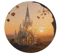 Jigsaw Puzzles for Adults 195 Pieces Amber Castle Scenery Round Wooden Puzzle, Challenging Decorative Puzzles