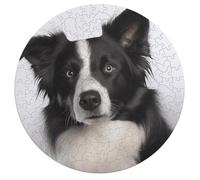 Jigsaw Puzzles for Adults 195 Pieces Border Collie Round Wooden Puzzle, Challenging Decorative Puzzles