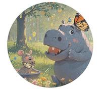 Jigsaw Puzzles for Adults 195 Pieces Butterfly and Hippo Round Wooden Puzzle, Challenging Decorative Puzzles