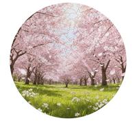 Jigsaw Puzzles for Adults 195 Pieces Cherry Blossom Meadow Round Wooden Puzzle, Challenging Decorative Puzzles