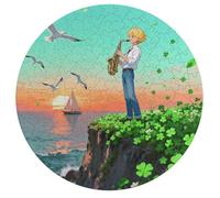 Jigsaw Puzzles for Adults 195 Pieces Coastal Singing Round Wooden Puzzle, Challenging Decorative Puzzles