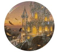 Jigsaw Puzzles for Adults 195 Pieces Crystal Sky Castle Round Wooden Puzzle, Challenging Decorative Puzzles