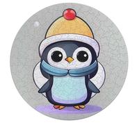 Jigsaw Puzzles for Adults 195 Pieces Cute Penguin Print Round Wooden Puzzle, Challenging Decorative Puzzles