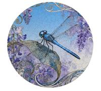 Jigsaw Puzzles for Adults 195 Pieces Dragonfly Jacaranda Leaf Round Wooden Puzzle, Challenging Decorative Puzzles