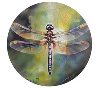 Jigsaw Puzzles for Adults 195 Pieces Dragonfly Painting Round Wooden Puzzle, Challenging Decorative Puzzles