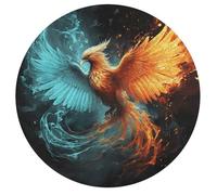 Jigsaw Puzzles for Adults 195 Pieces Fire and Water Phoenix Round Wooden Puzzle, Challenging Decorative Puzzles